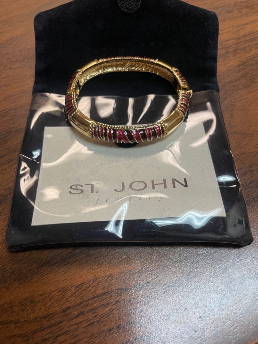St. John Gold-Tone Bangle with Deep Red Enamel Accents